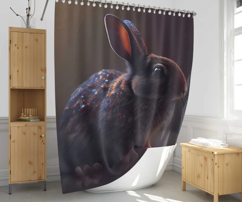 Rabbit Render on Dark Background Shower Curtain 1