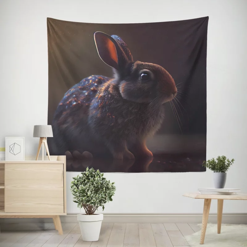 Rabbit Render on Dark Background Wall Tapestry