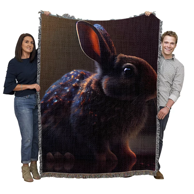 Rabbit Render on Dark Background Woven Blanket