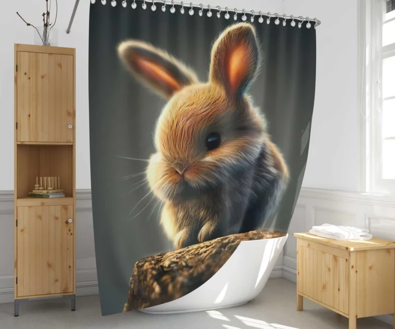 Rabbit Sitting on Rock Shower Curtain 1