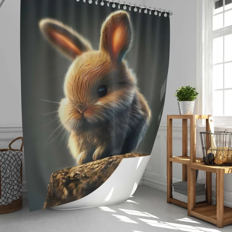 Rabbit Sitting on Rock Shower Curtain