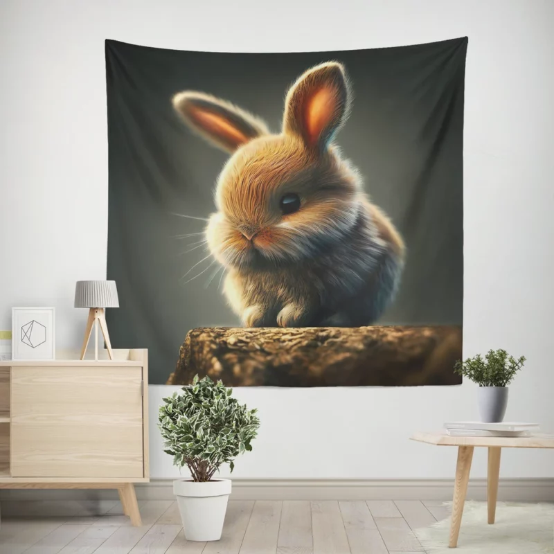 Rabbit Sitting on Rock Wall Tapestry