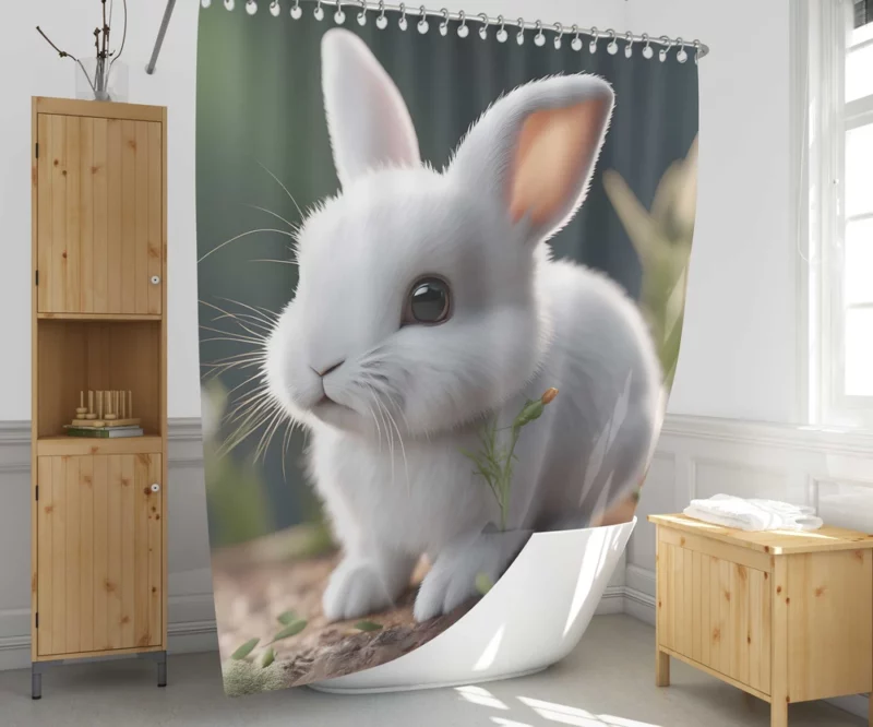 Rabbit With Carrot Animation Shower Curtain 1