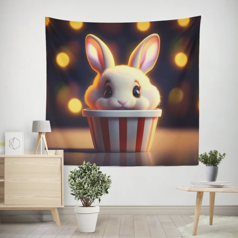 Rabbit With Striped Cup Wall Tapestry