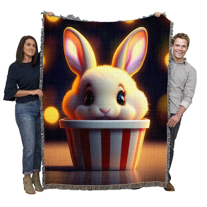 Rabbit With Striped Cup Woven Blanket