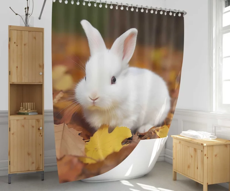 Rabbit in Autumn Leaves Shower Curtain 1