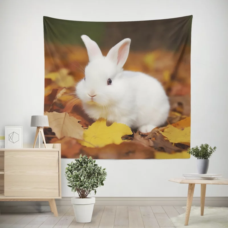 Rabbit in Autumn Leaves Wall Tapestry