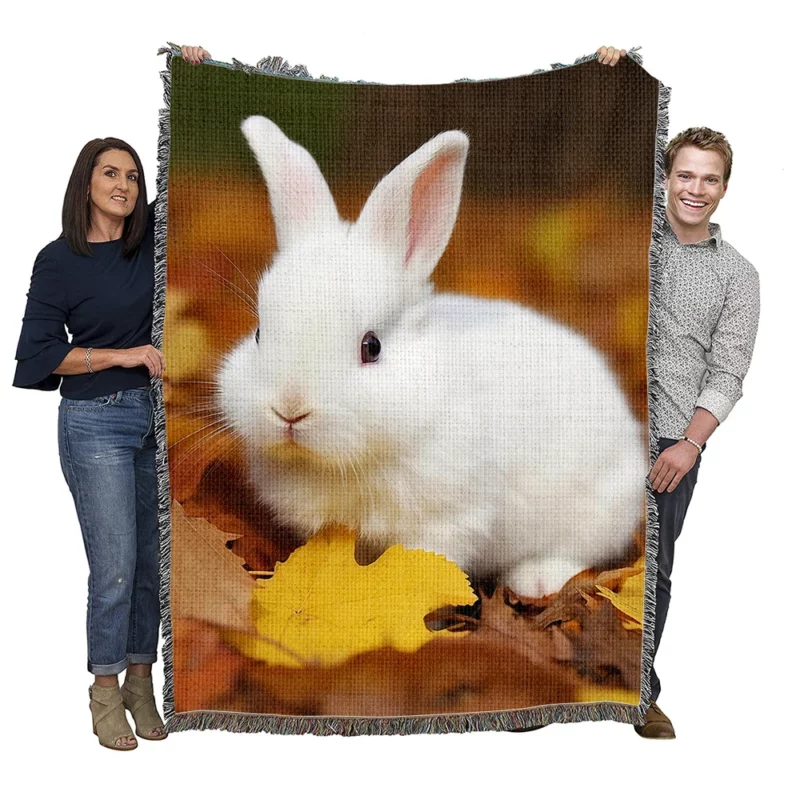 Rabbit in Autumn Leaves Woven Blanket