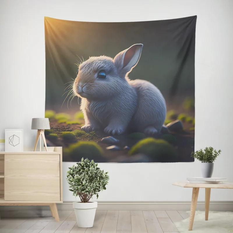 Rabbit in Grassland Wall Tapestry