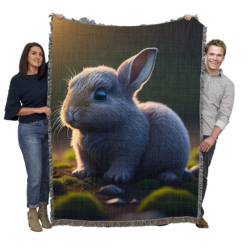 Rabbit in Grassland Woven Blanket