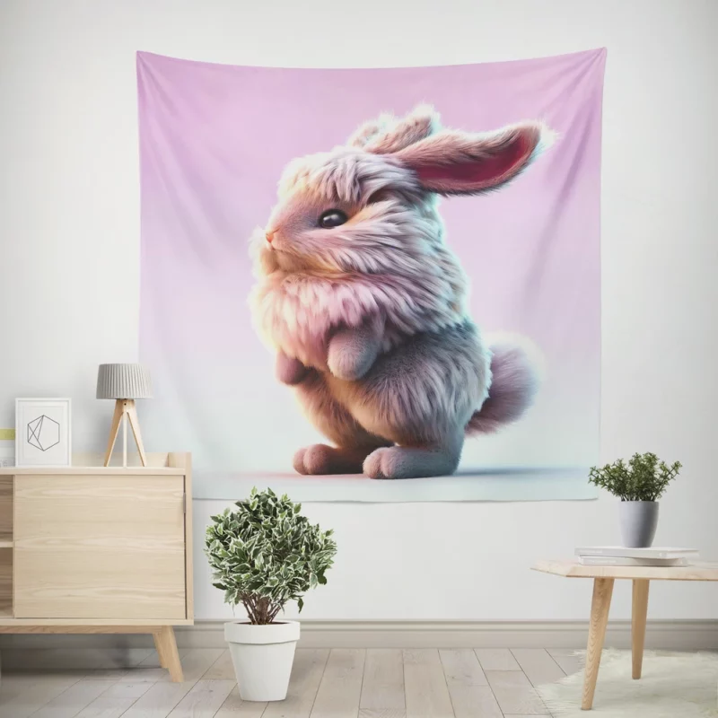 Rabbit on Pink Background Wall Tapestry