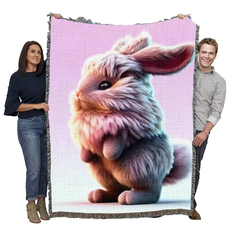 Rabbit on Pink Background Woven Blanket