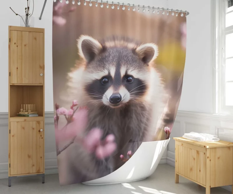 Raccoon Amidst Flowers Shower Curtain 1