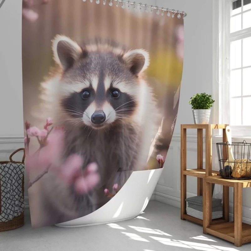 Raccoon Amidst Flowers Shower Curtain