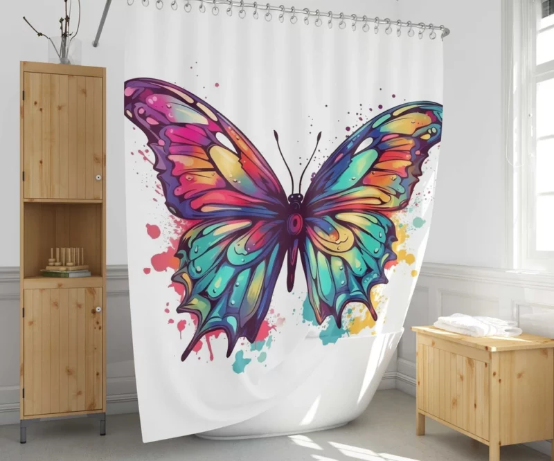 Rainbow Butterfly Vector Sketch Shower Curtain 1