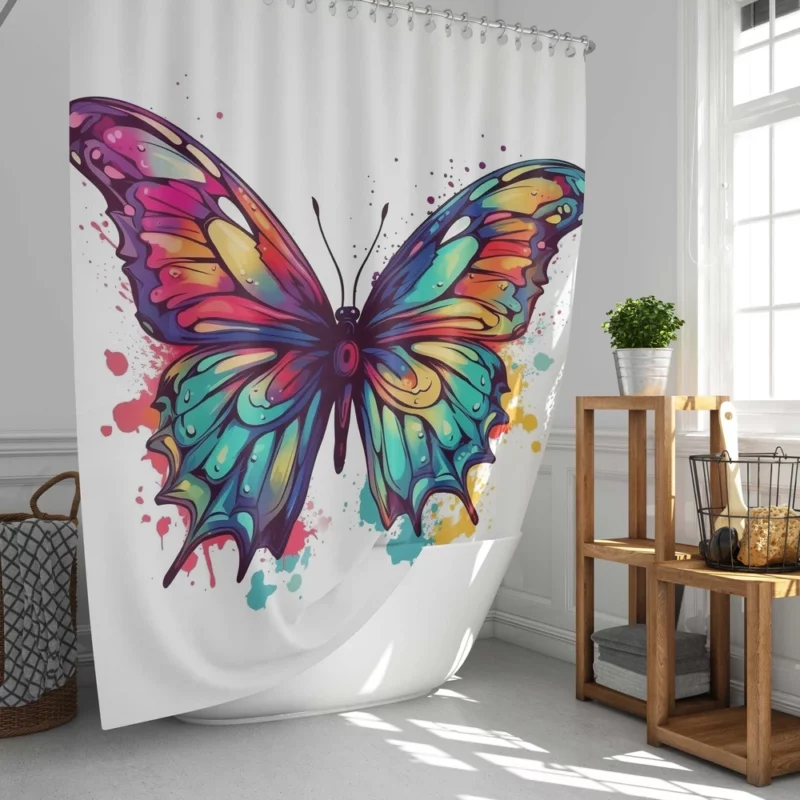 Rainbow Butterfly Vector Sketch Shower Curtain