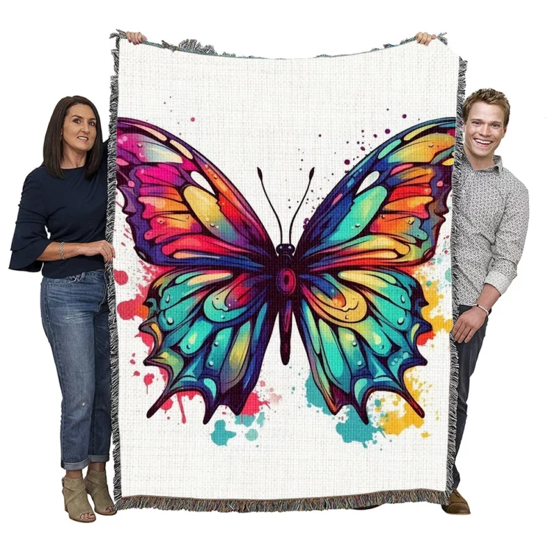 Rainbow Butterfly Vector Sketch Woven Blanket