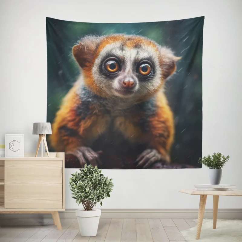 Rainy Day Ring-Tailed Lemur Wall Tapestry