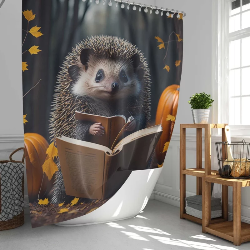 Reading Hedgehog Illustration Shower Curtain