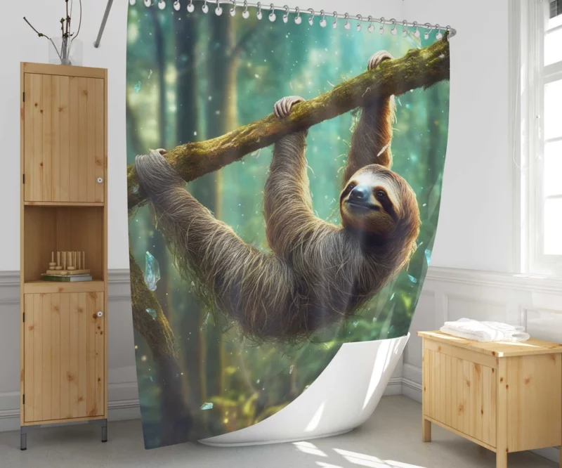 Realistic Sloth in the Forest Shower Curtain 1