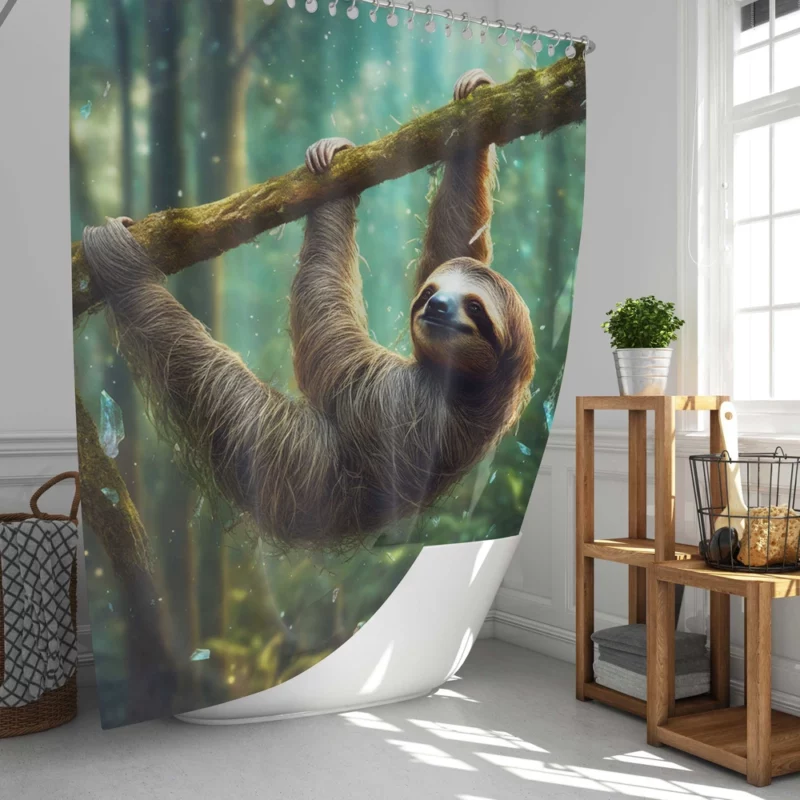 Realistic Sloth in the Forest Shower Curtain