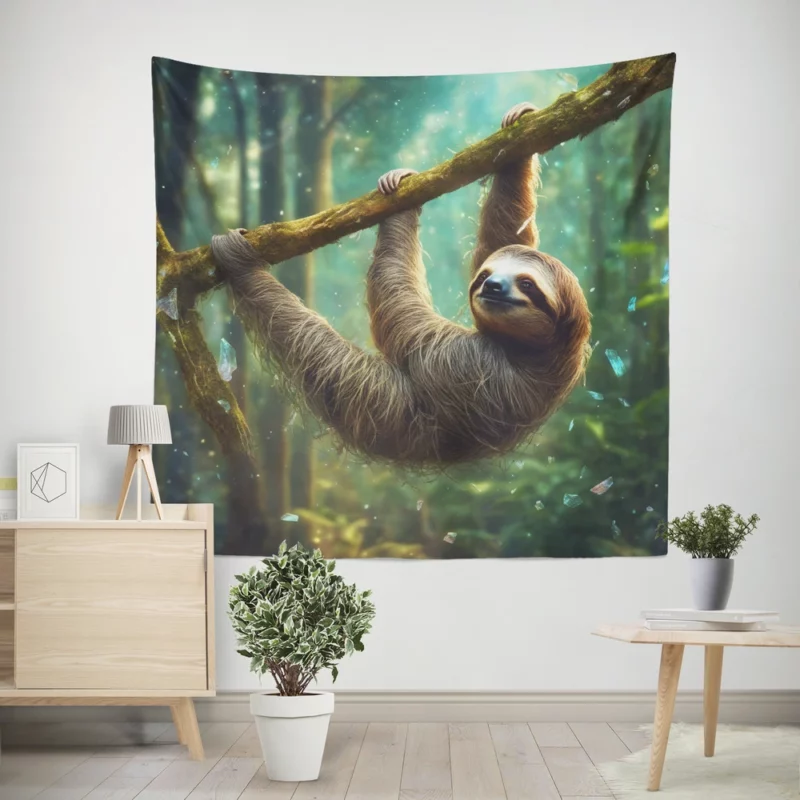 Realistic Sloth in the Forest Wall Tapestry