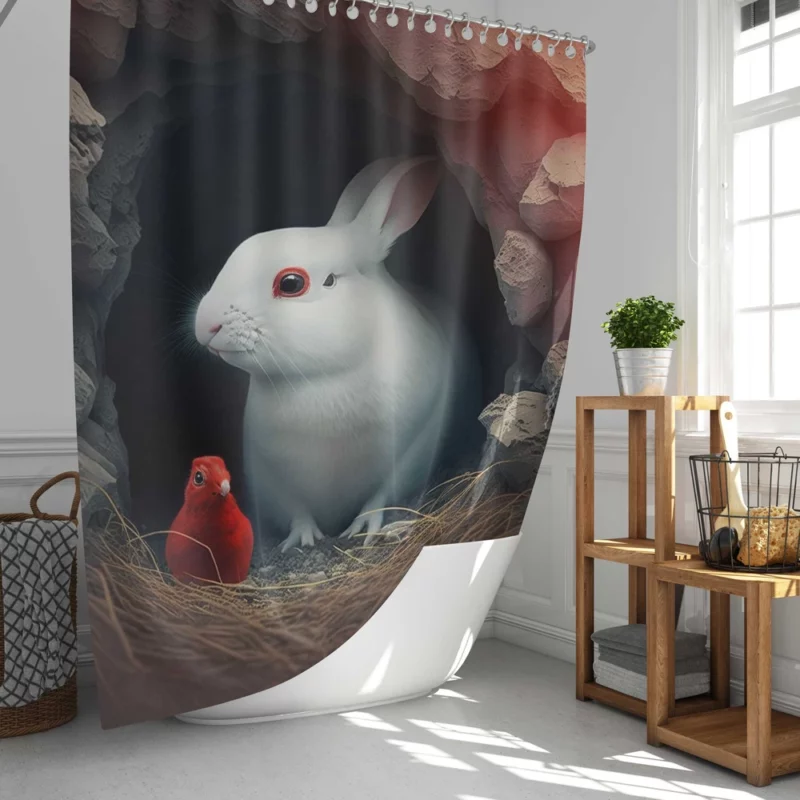 Red Bird and White Rabbit Shower Curtain