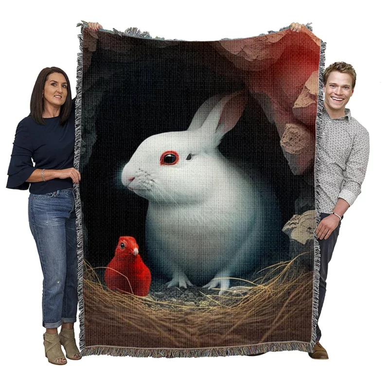 Red Bird and White Rabbit Woven Blanket