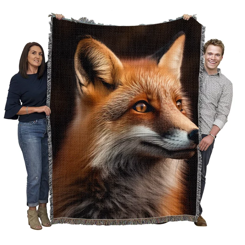 Red Fox Close-Up Woven Blanket