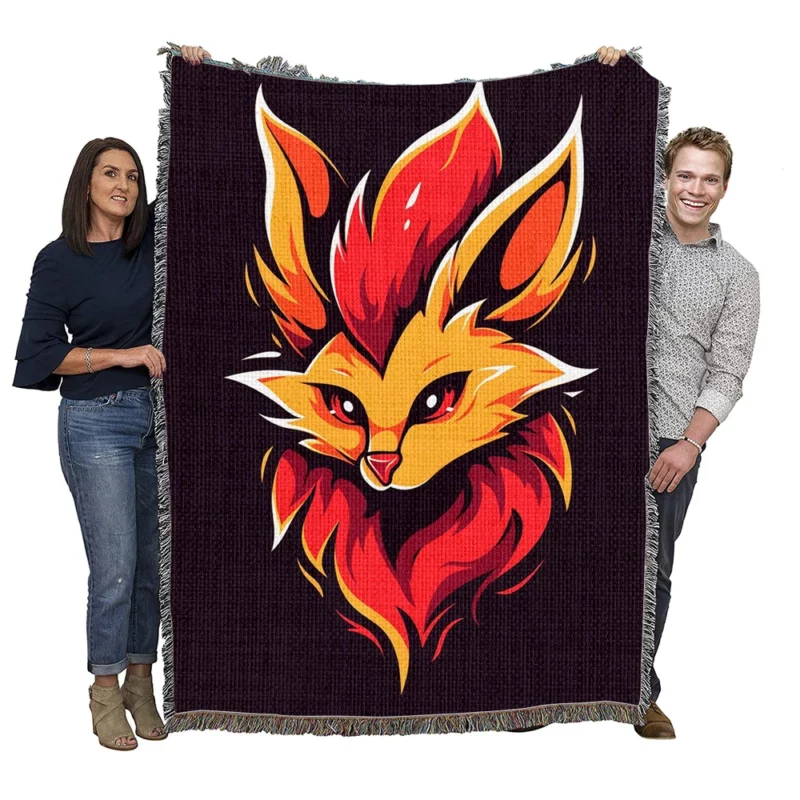 Red Fox Head Close-Up Woven Blanket