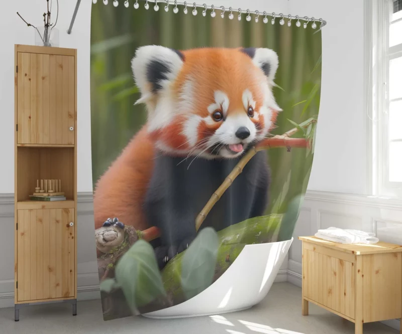 Red Panda Feasting in the Bamboo Forest Shower Curtain 1