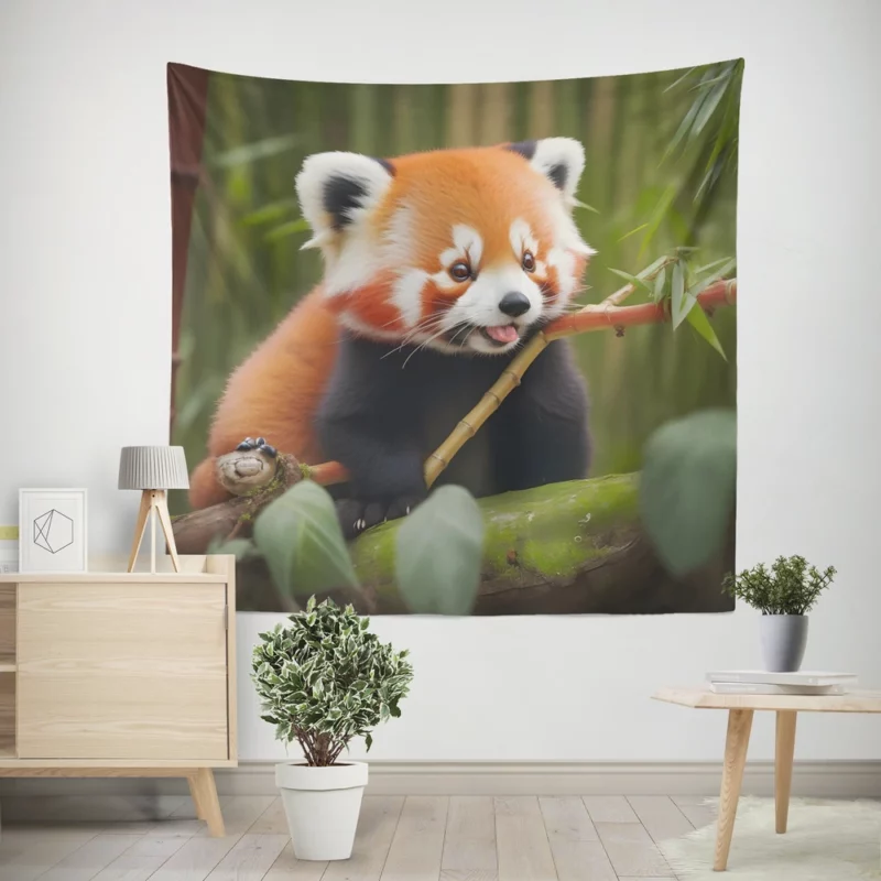 Red Panda Feasting in the Bamboo Forest Wall Tapestry