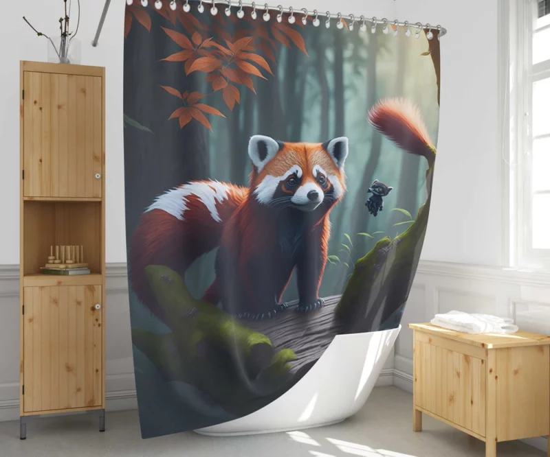 Red Pandas Forest Oasis with Waterfall Shower Curtain 1