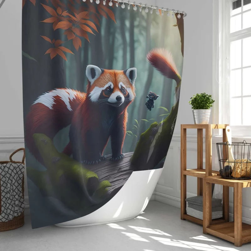 Red Pandas Forest Oasis with Waterfall Shower Curtain