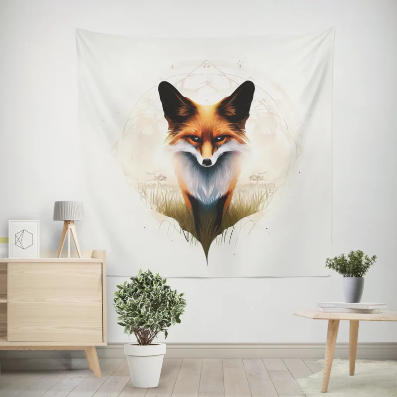 Regal Fox Vector Art Wall Tapestry