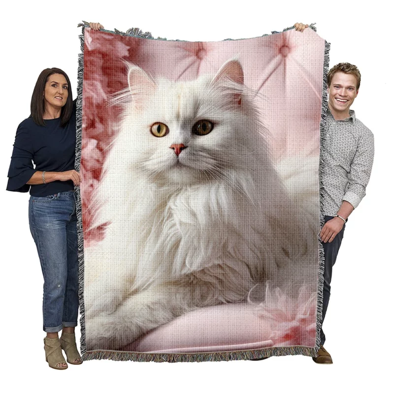 Regal Persian Cat Portrait Woven Blanket