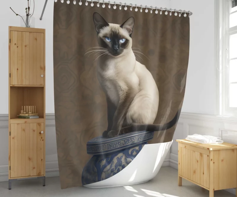 Regal Siamese Cat Portrait Shower Curtain 1