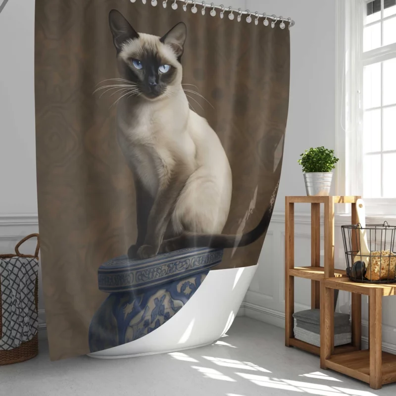 Regal Siamese Cat Portrait Shower Curtain