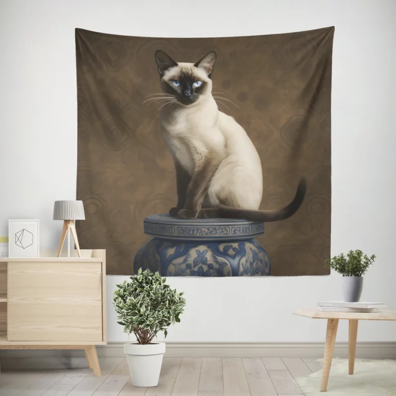 Regal Siamese Cat Portrait Wall Tapestry