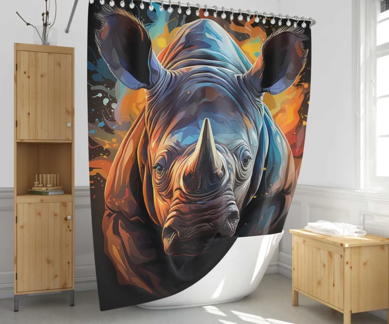 Rhino Silhouette Artwork Shower Curtain 1