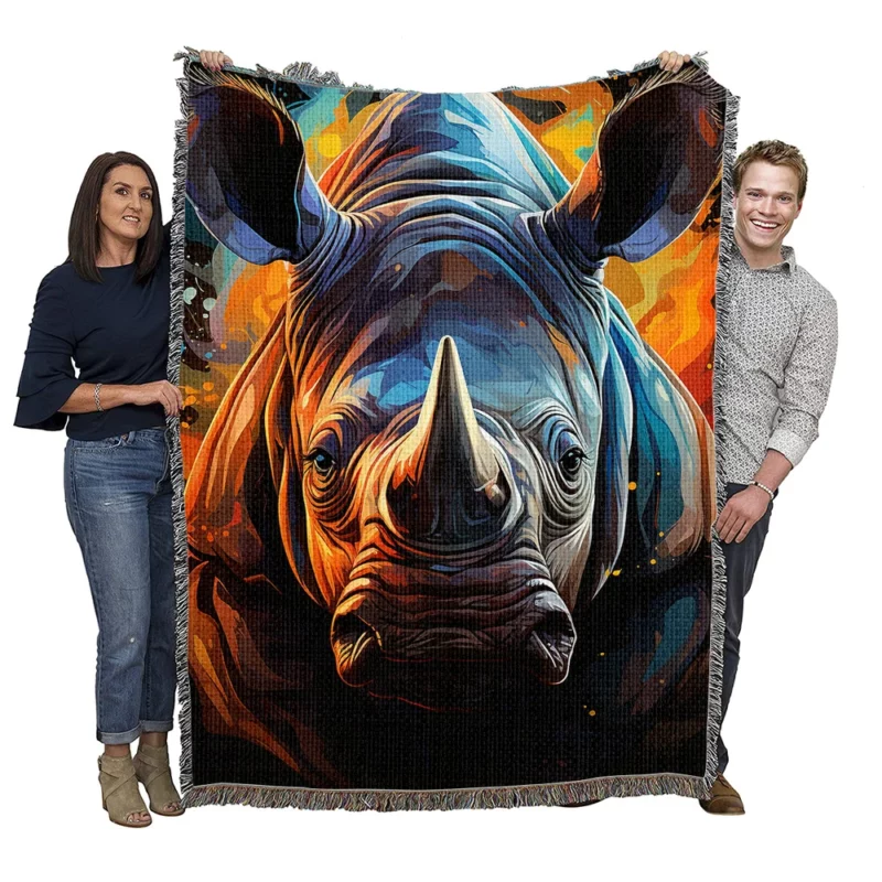 Rhino Silhouette Artwork Woven Blanket