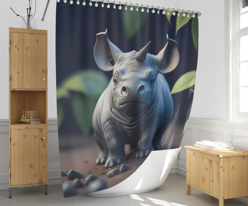 Rhino Statue Artwork Shower Curtain 1