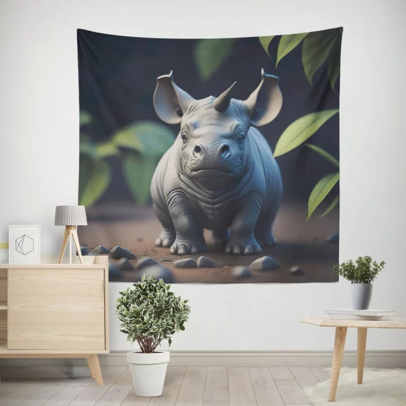 Rhino Statue Artwork Wall Tapestry