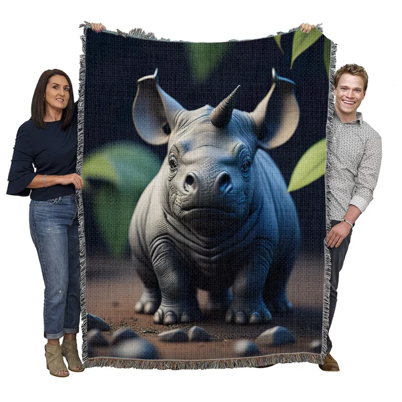 Rhino Statue Artwork Woven Blanket