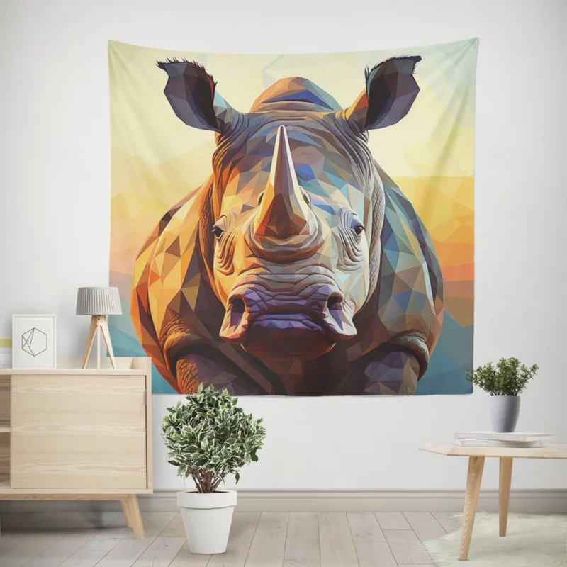 Rhino With Colorful Background Wall Tapestry