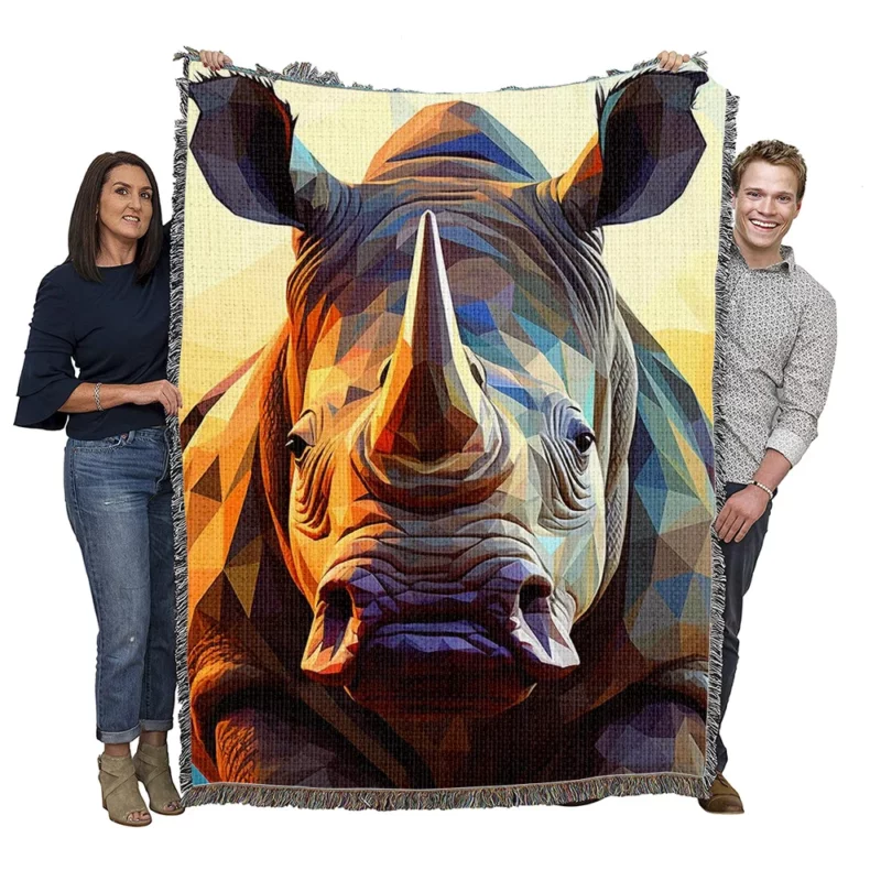 Rhino With Colorful Background Woven Blanket