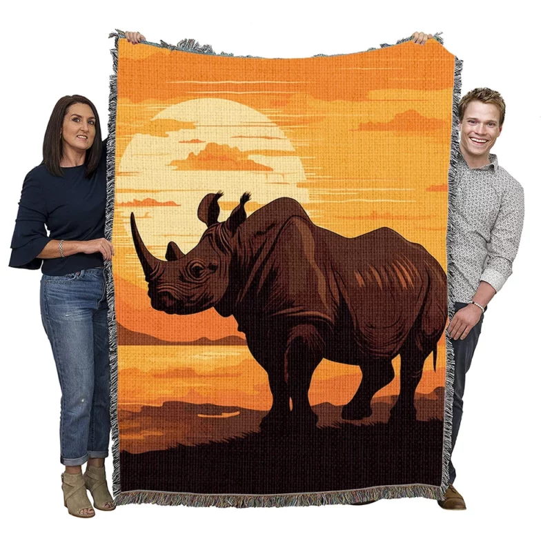 Rhino at Sunset Woven Blanket