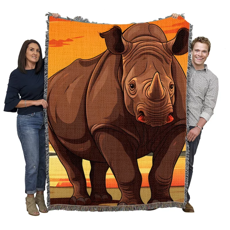 Rhino in the Savannah Woven Blanket