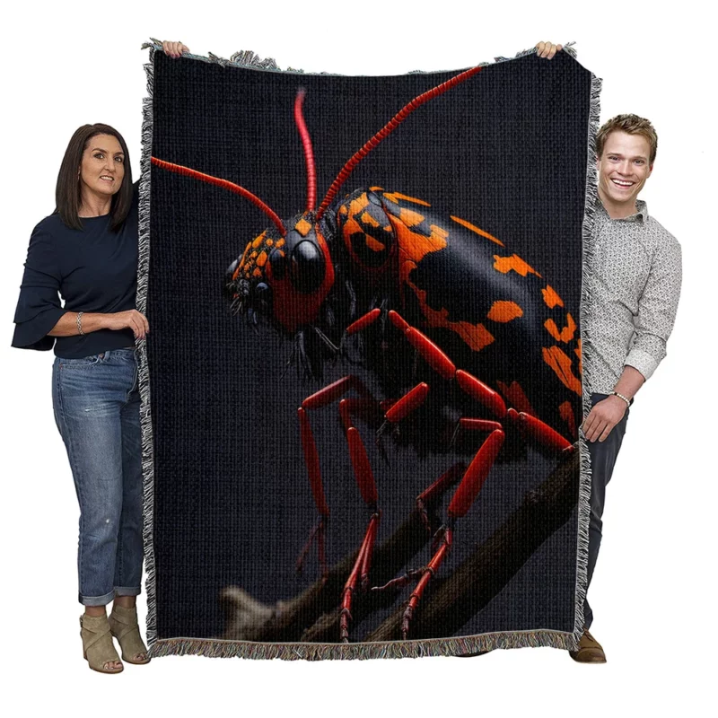 Rhinoceros Beetle With Label Woven Blanket