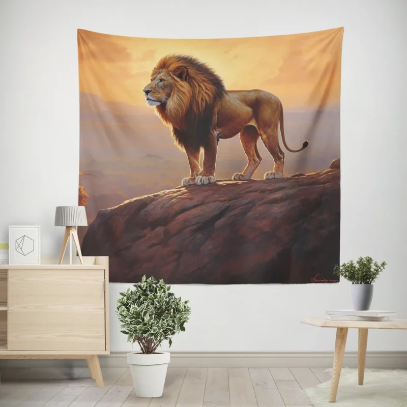 Roaring Lion at Sunset Wall Tapestry